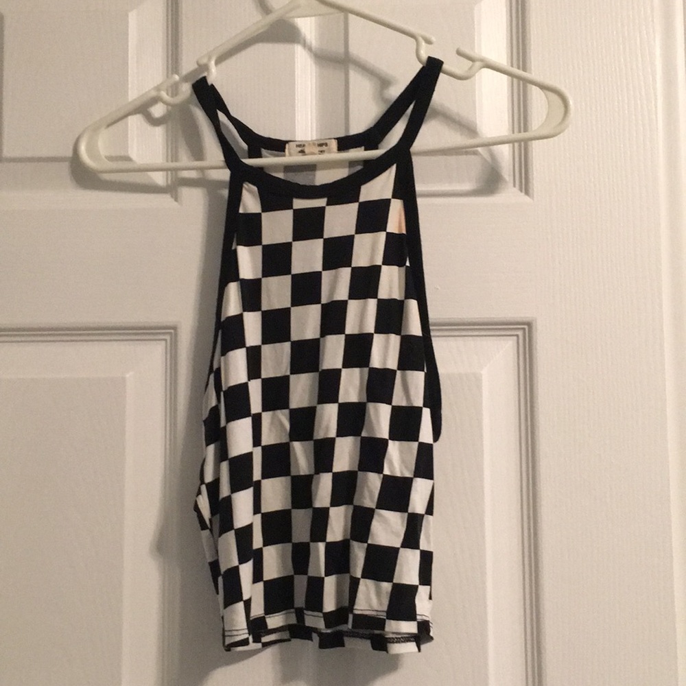 Black and white checkered race flag crop top